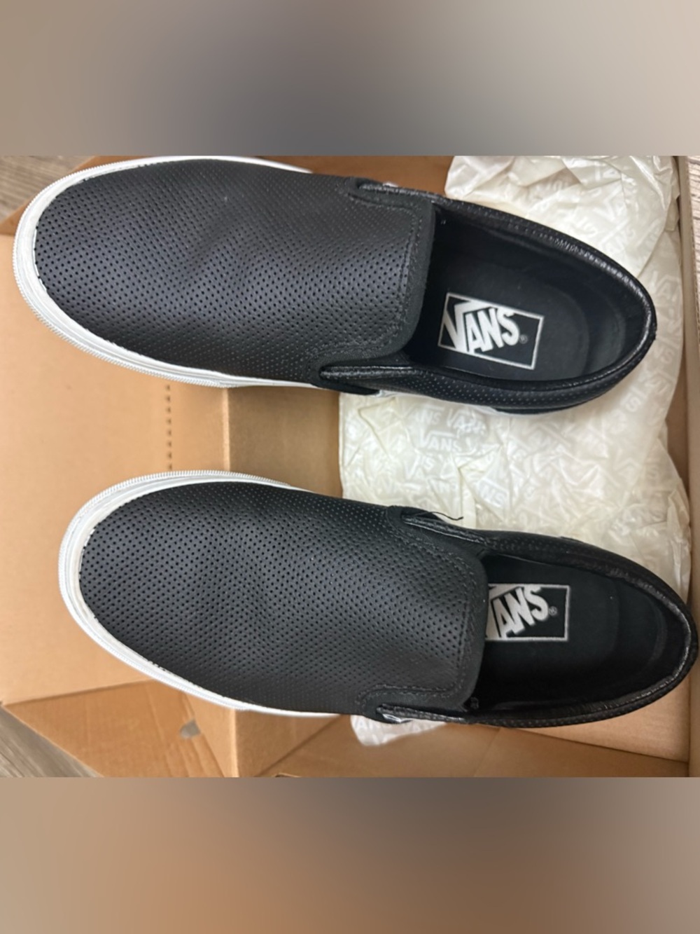 Vans Black Perforated Leather Slip-On Loafers